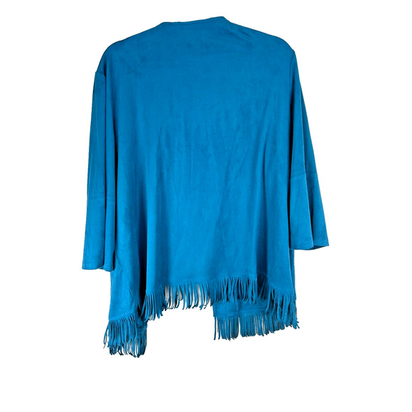 Allison Daley Teal Blue FRINGE Studded Open Front Jacket Faux Suede size 18 - Picture 2 of 6